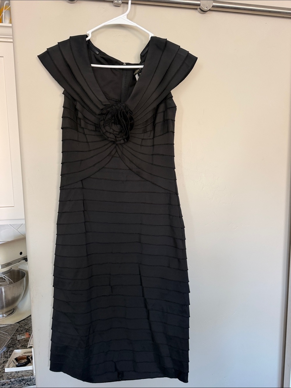 Tadashi Shoji Black Pleated Rosette Midi Dress